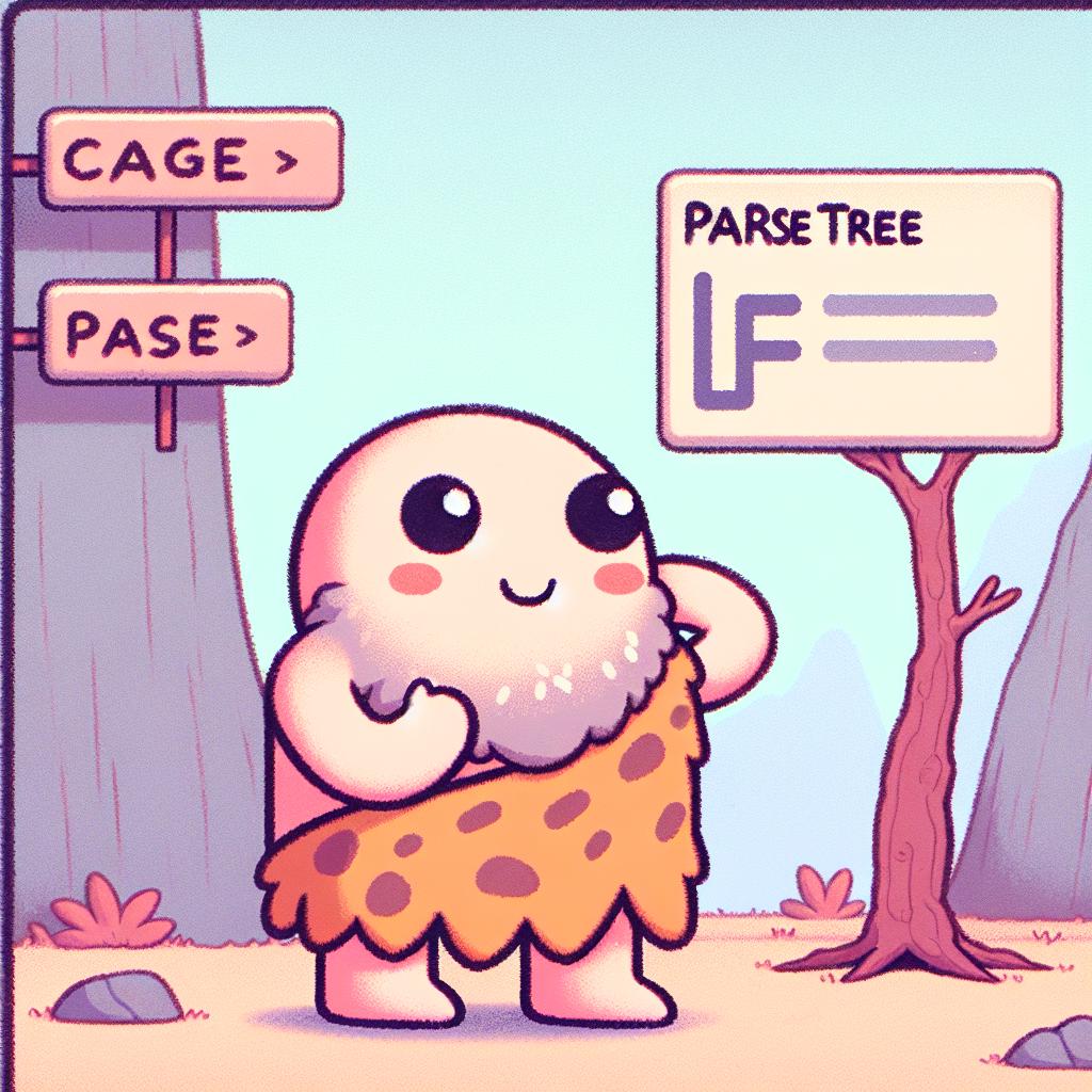 Caveman Papers — chibi caveman discovering a parse tree